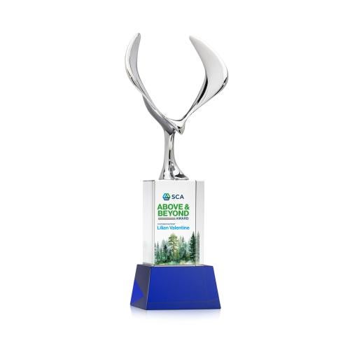 Awards and Plaques - Crystal Trophies - Maverick Eagle Full Color on Belcroft Base Blue Animals Crystal Trophy