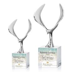 Maverick Eagle Full Color on Square Base Clear Animals Crystal Trophy - Eagle Awards