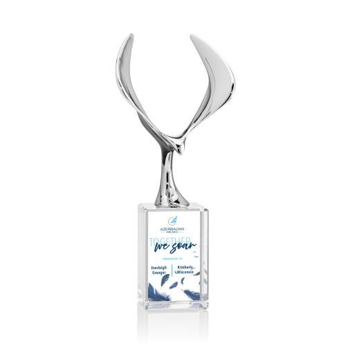 Awards and Plaques - Crystal Trophies - Maverick Eagle Full Color on Gibbons Base Clear Animals Crystal Trophy