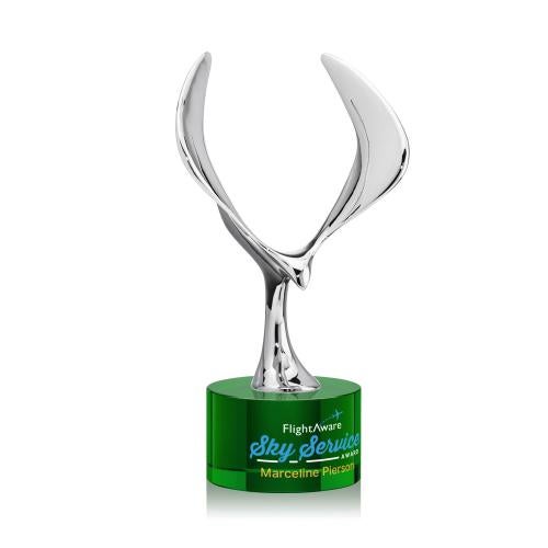 Awards and Plaques - Crystal Trophies - Maverick Eagle Full Color on Round Base Green Animals Crystal Trophy