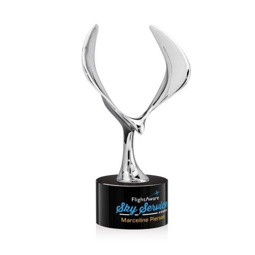 Awards and Plaques - Crystal Trophies - Maverick Eagle Full Color on Round Base Black Animals Crystal Trophy