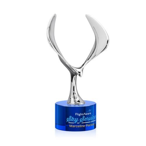 Awards and Plaques - Crystal Trophies - Maverick Eagle Full Color on Round Base Blue Animals Crystal Trophy
