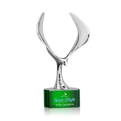 Awards and Plaques - Crystal Trophies - Maverick Eagle Full Color on Half Round Base Green Animals Crystal Trophy