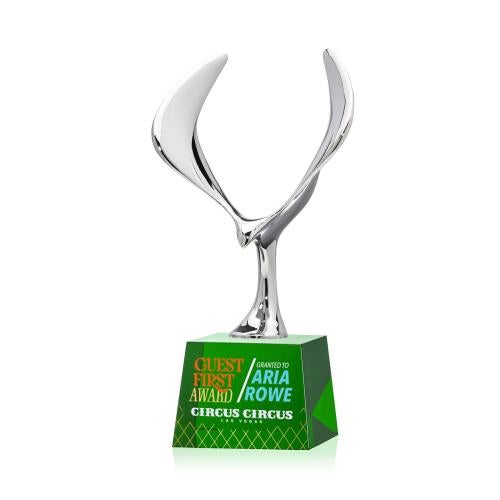Awards and Plaques - Crystal Trophies - Maverick Eagle Full Color on Small Base Green Animals Crystal Trophy