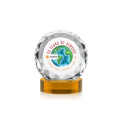 Awards and Plaques - Crystal Trophies - Milton Full Color on Alberton Base Amber Circle Crystal Trophy