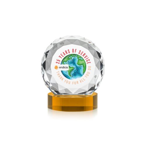 Awards and Plaques - Crystal Trophies - Milton Full Color on Alberton Base Amber Circle Crystal Trophy