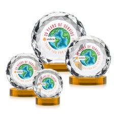 Milton Full Color on Alberton Base Amber Circle Crystal Trophy - Crystal Trophies