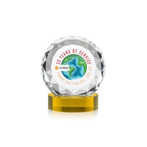 Awards and Plaques - Crystal Trophies - Milton Full Color on Alberton Base Gold Circle Crystal Trophy