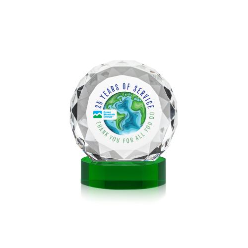 Awards and Plaques - Crystal Trophies - Milton Full Color on Alberton Base Green Circle Crystal Trophy