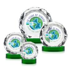 Milton Full Color on Alberton Base Green Circle Crystal Trophy - Custom Trophies
