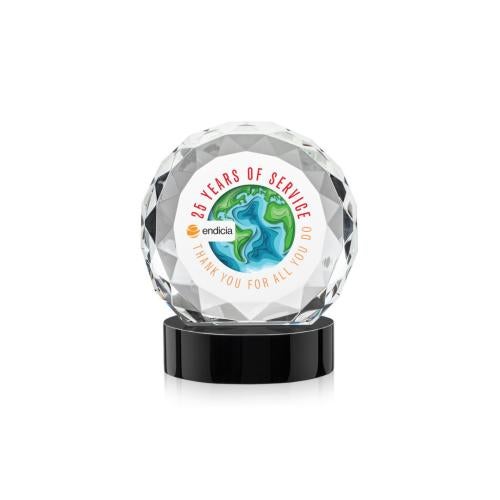 Awards and Plaques - Crystal Trophies - Milton Full Color on Alberton Base Black Circle Crystal Trophy