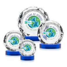 Milton Full Color on Alberton Base Blue Circle Crystal Trophy - Crystal Trophies