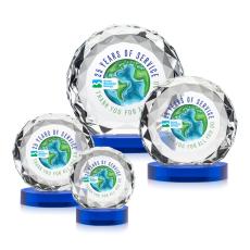 Milton Full Color on Alberton Base Blue Circle Crystal Trophy - Crystal Trophies