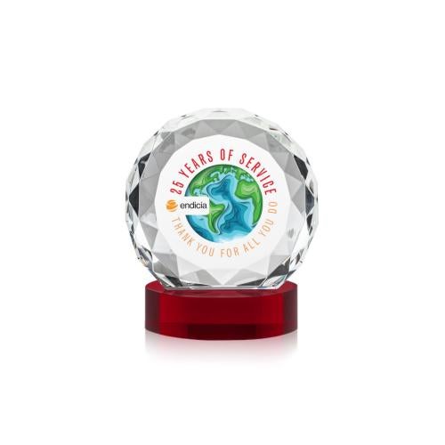 Awards and Plaques - Crystal Trophies - Milton Full Color on Alberton Base Red Circle Crystal Trophy