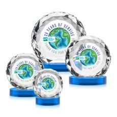 Milton Full Color on Alberton Base Sky Blue Circle Crystal Trophy - Crystal Trophies