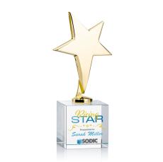 Spicer Gold Star Full Color on Square Crystal Base Clear Metal Trophy - Trophies