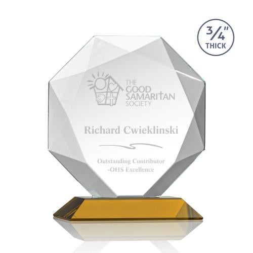 Awards and Plaques - Crystal Trophies - Gregory Amber Polygon Crystal Trophy