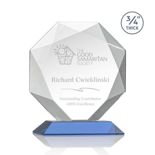 Awards and Plaques - Crystal Trophies - Gregory Sky Blue Polygon Crystal Trophy