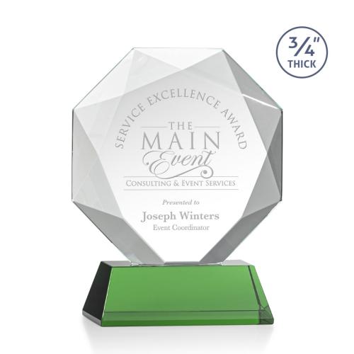 Awards and Plaques - Crystal Trophies - Gregory on Helton Base Green Polygon Crystal Trophy
