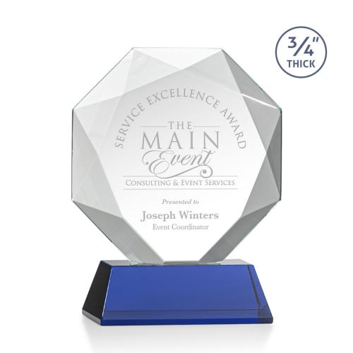 Awards and Plaques - Crystal Trophies - Gregory on Helton Base Blue Polygon Crystal Trophy