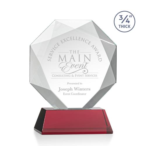 Awards and Plaques - Crystal Trophies - Gregory on Helton Base Red Polygon Crystal Trophy