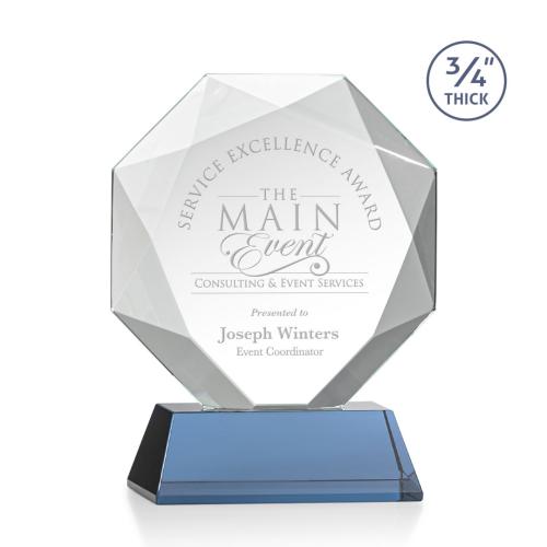 Awards and Plaques - Crystal Trophies - Gregory on Helton Base Sky Blue Polygon Crystal Trophy