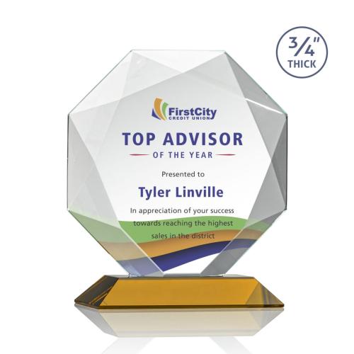 Awards and Plaques - Crystal Trophies - Gregory Full Color Amber Polygon Crystal Trophy