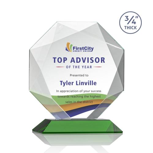Awards and Plaques - Crystal Trophies - Gregory Full Color Green Polygon Crystal Trophy