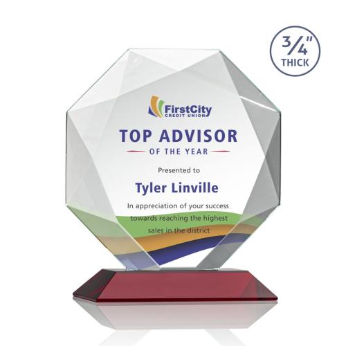 Awards and Plaques - Crystal Trophies - Gregory Full Color Red Polygon Crystal Trophy