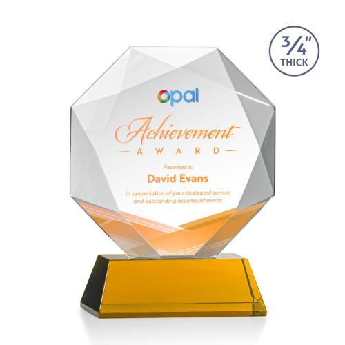 Awards and Plaques - Crystal Trophies - Gregory Full Color on Helton Base Amber Polygon Crystal Trophy