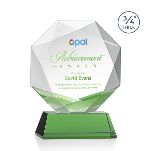 Awards and Plaques - Crystal Trophies - Gregory Full Color on Helton Base Green Polygon Crystal Trophy