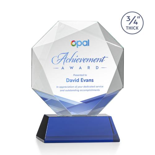Awards and Plaques - Crystal Trophies - Gregory Full Color on Helton Base Blue Polygon Crystal Trophy