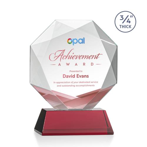 Awards and Plaques - Crystal Trophies - Gregory Full Color on Helton Base Red Polygon Crystal Trophy