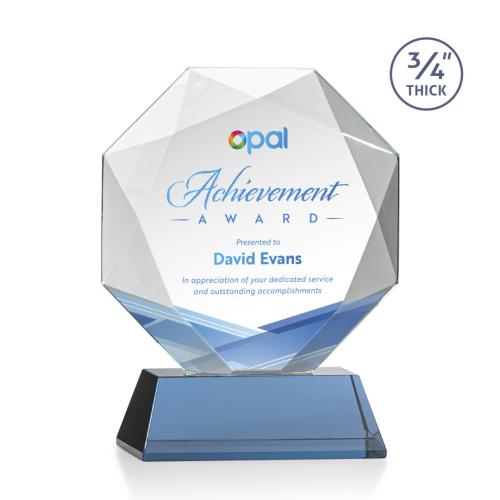 Awards and Plaques - Crystal Trophies - Gregory Full Color on Helton Base Sky Blue Polygon Crystal Trophy