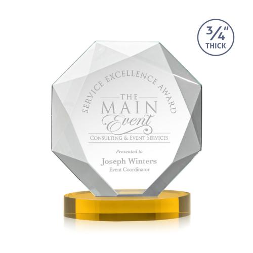 Awards and Plaques - Crystal Trophies - Gregory on Alberton Base Amber Polygon Crystal Trophy