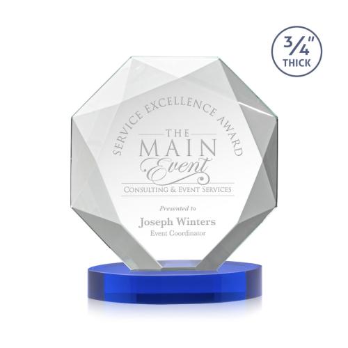 Awards and Plaques - Crystal Trophies - Gregory on Alberton Base Blue Polygon Crystal Trophy