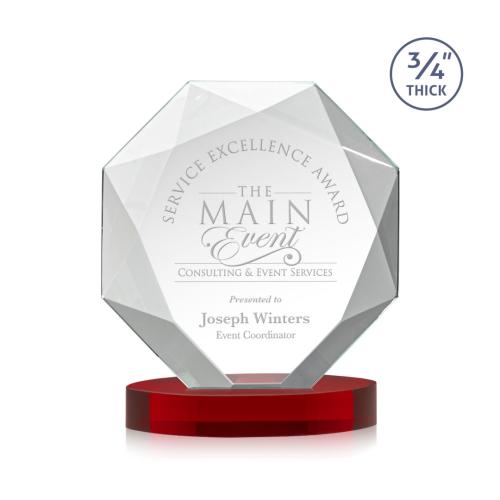 Awards and Plaques - Crystal Trophies - Gregory on Alberton Base Red Polygon Crystal Trophy