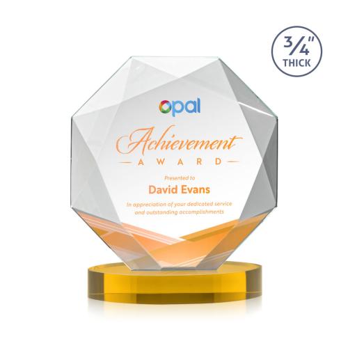Awards and Plaques - Crystal Trophies - Gregory Full Color on Alberton Base Amber Polygon Crystal Trophy