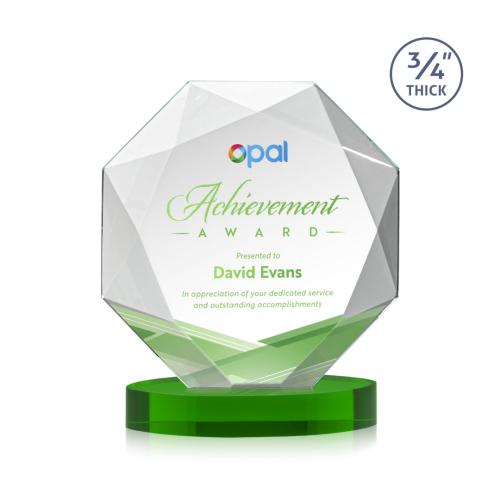 Awards and Plaques - Crystal Trophies - Gregory Full Color on Alberton Base Green Polygon Crystal Trophy