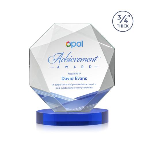 Awards and Plaques - Crystal Trophies - Gregory Full Color on Alberton Base Blue Polygon Crystal Trophy