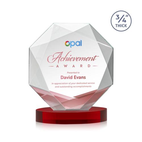 Awards and Plaques - Crystal Trophies - Gregory Full Color on Alberton Base Red Polygon Crystal Trophy