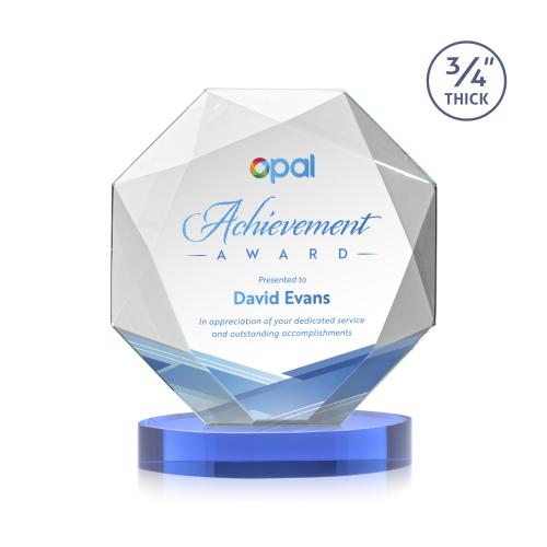 Awards and Plaques - Crystal Trophies - Gregory Full Color on Alberton Base Sky Blue Polygon Crystal Trophy