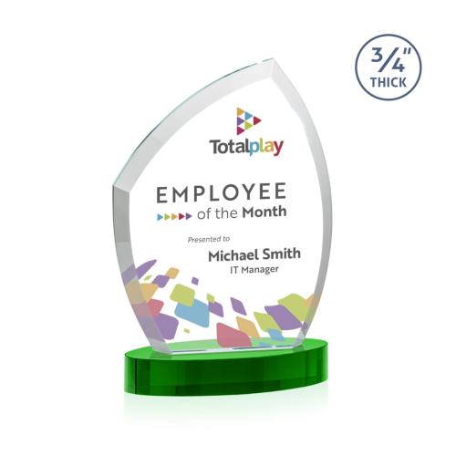 Awards and Plaques - Crystal Trophies - Wilco Full Color on Alberton Base Green Unique Crystal Trophy