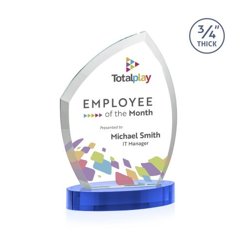 Awards and Plaques - Crystal Trophies - Wilco Full Color on Alberton Base Sky Blue Peaks Crystal Trophy
