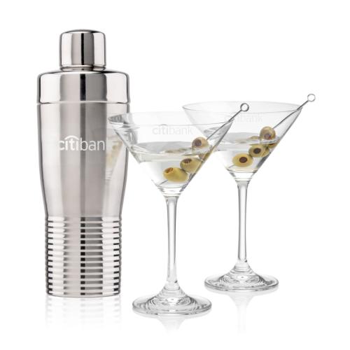 Custom Barware Glasses - Cocktail Glasses - Genoa Shaker & Robles Martini Set