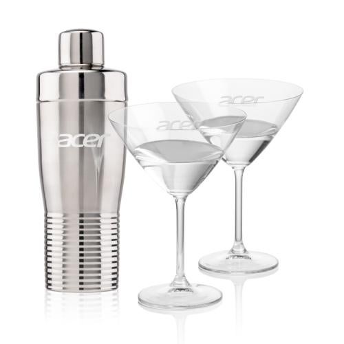 Custom Barware Glasses - Cocktail Glasses - Genoa Shaker & Flynn Martini Set
