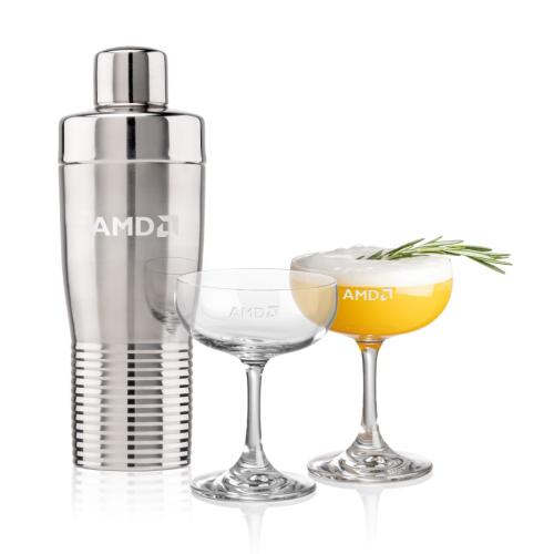 Custom Barware Glasses - Cocktail Glasses - Genoa Shaker & Mauritius Cocktail Set