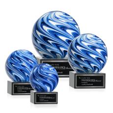 Neptune on Plated Crystal Base Black Globe Glass Trophy - Glass Trophies