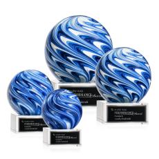 Neptune on Plated Crystal Base Clear Globe Glass Trophy - Art Glass Trophies
