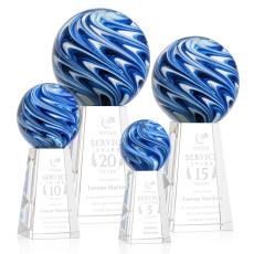 Neptune Globe on Tall Crystal Base Glass Trophy - Art Glass Trophies